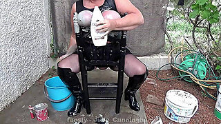 Set021 Sitting On Bondage Chair Washing Muddy Tied Up Tits