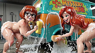 Velma And Daphne Enjoy A Sensual Soapy Nude Car Wash Cleaning The Classic Mystery Machine Van Thorou