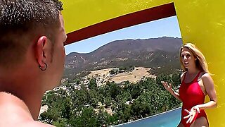 Sexy Red Swimsuit On A Big Breasted Milf Slut Fucking His Hard Dick