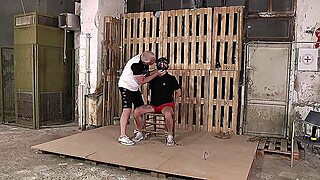 Skinny Dude Tied Up And Enjoys Getting Pleasured By A Mature Perv