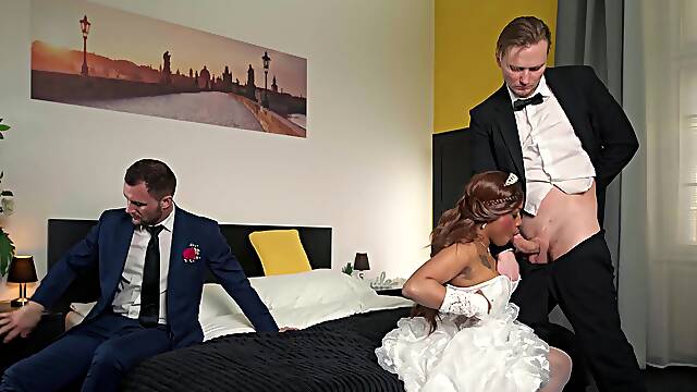 Vicky Menage Rides Her New Husband’s Cock While Her Other Husband Watches