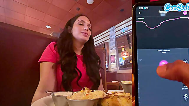 Cumming In Public With Interactive Toy At Lunch! Public Female Orgasm Interac...