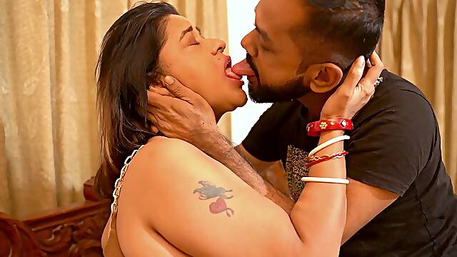 Brunette Woman With Long Hair Enjoys Passionate Intimacy With Her Boyfriend