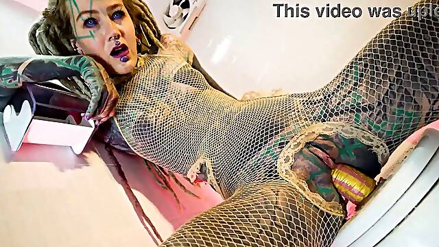 Tattoo Covered Solo Piss – Dreads, Fishnets & Golden Shower Fun