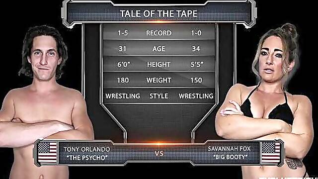 Savannah Fox Wrestling Tony Getting Her Pussy And Ass Licked Then Strapon Fucking Him