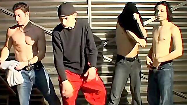 Garage Piss Orgy For Justin - Justin, Mike Roberts, Dobie Amp Jeremiah Johnson