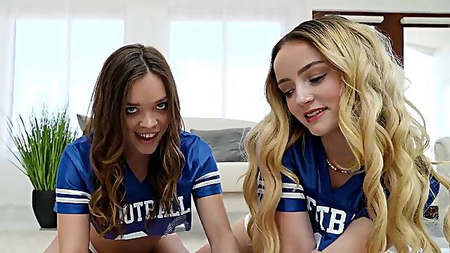 Cheerleaders Katie Kush &Amp; Maria Kazi Bounce On A Thick Dick