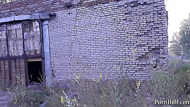 Naughty Brunette Is Walking Around In A Mini Skirt And Pantyhose, With A Sex Toy Inside Her