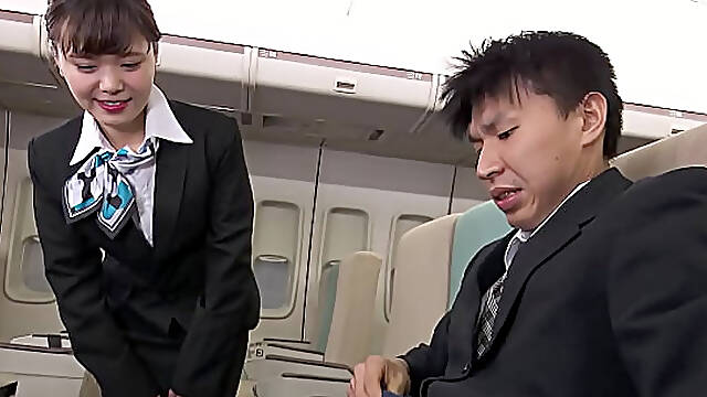 Japanese Stewardess Give Nervous Guy A Blowjob With Cum In Mouth Directly In Plane In Uncensored Jav