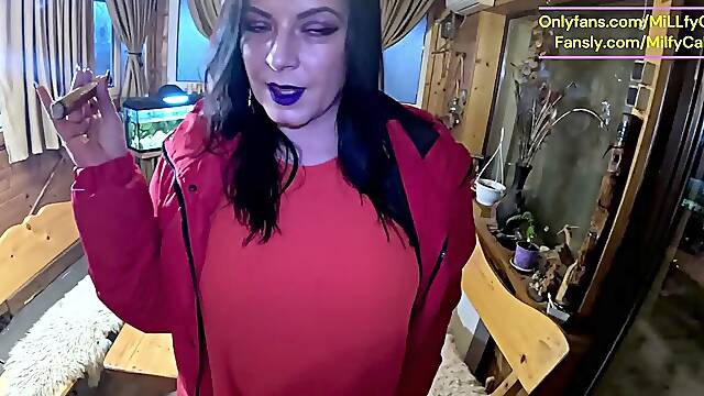 Cigar Blowjob & Ripped Pantyhose Pussy Massage & Cum On My Downjacket