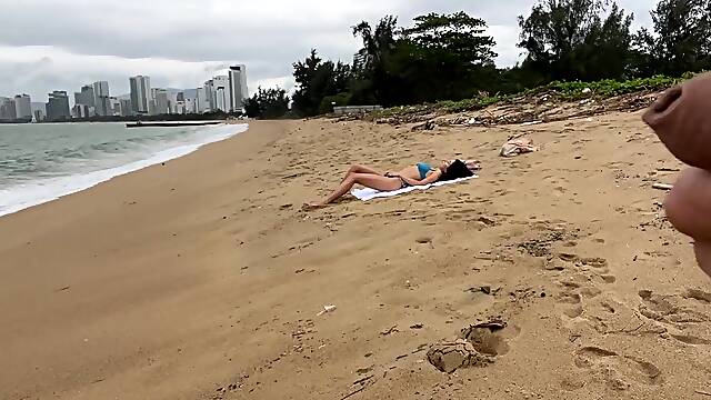 Playgirl Can I Cum On Your Breasts? - Public Penis Flashing On The Beach