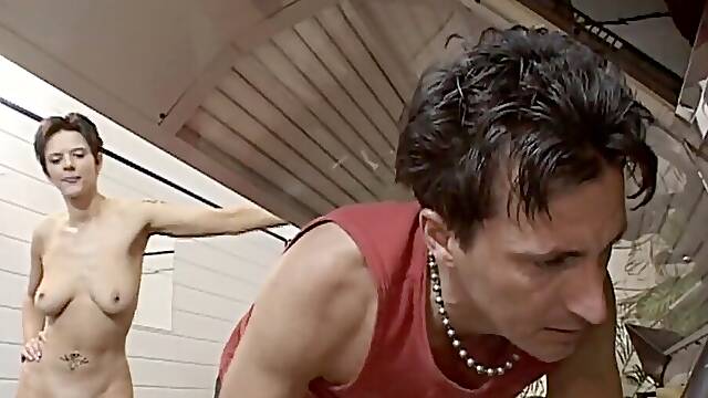 Woman With Tat And Massive Tits Gets Fucked In The Solarium