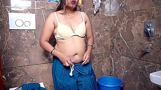 Bts- Indu Chachi Trim Her Pussy And Under Arms Hairs In Bathroom.