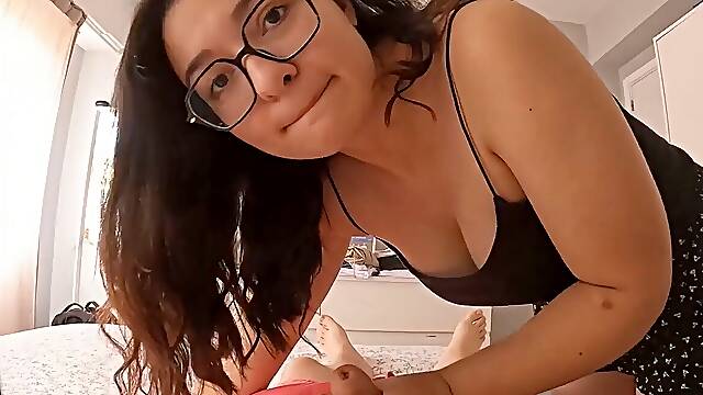 With My Stepbrother While He Chats To His Gf