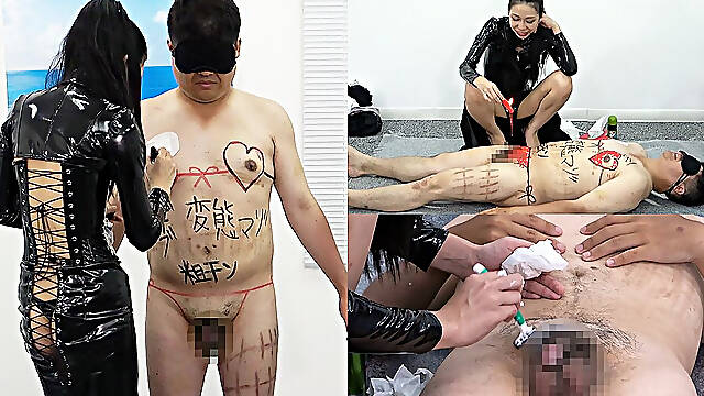 Female Boss Shaves Pubic Hair Of Male Employees For Lingerie Models, Draws Lingerie On His Bodies, A