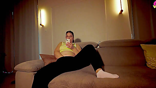 Hot Milf Home Alone Late Evening Masturbation On The Sofa