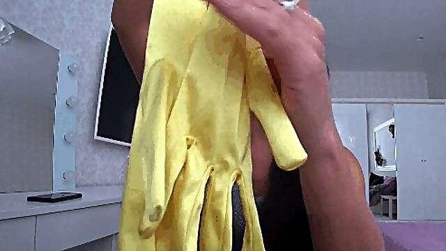 You Can Cum On My Silk Yellow Gloves A