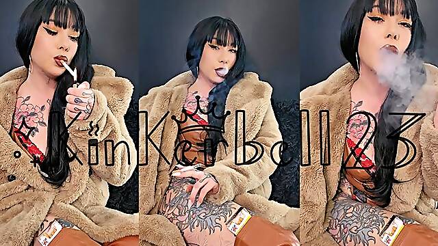 Classic Smoking Wearing Brown Leather And Fur - Kinkerbell23