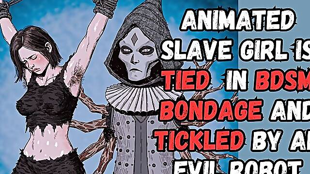 Tickling Dungeon Slave Girl With Hairy Pits In Black Rags Suspended By Wrists In A Dark Dungeon As A