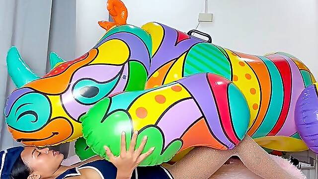 Looner Camylle Sexy Stewardess Sensually Rides Then Deflates Your Huge Rhinoceros Inflatable