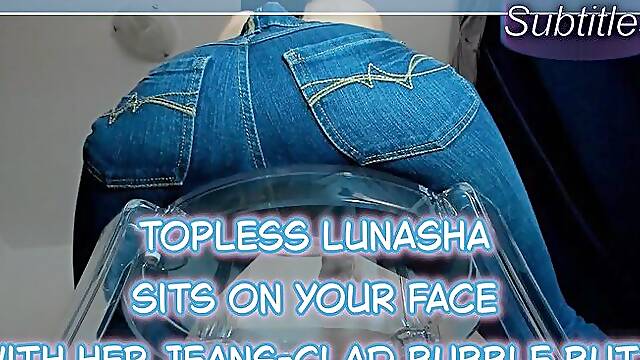 A Topless Lunasha Is Sitting On Your Face With Her Jeans-Clad Bubble Butt (Subtitles) - Worship Godd