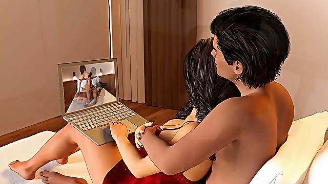 A Couples Duet Of Love & Lust: Cuck Husband Jerks His Shaft While Watching Porn Flick From His Wife 