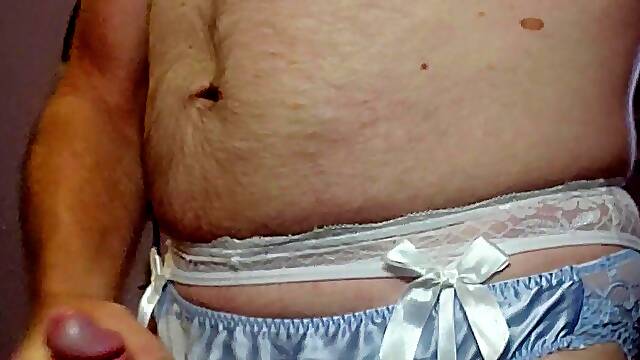 Great Cum Shot Wearing My Blue Silk Panties.
