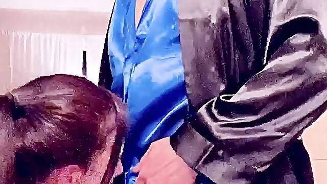 Blue And Black Satin Milf Fuck N Suck Session!