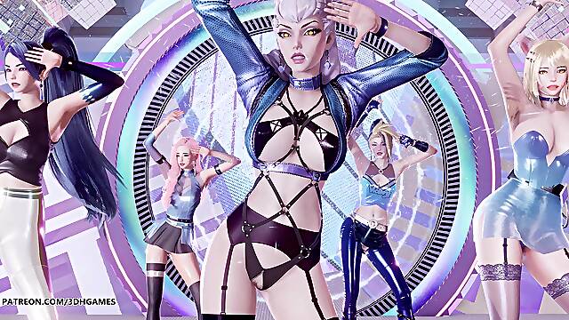 [Mmd] Blackpink - The Girls Ahri Akali Kaisa Evelynn Seraphine Hot Striptease Dance League Of Legend