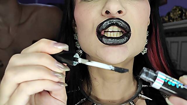 Black Lipstick Body Kissing From Goth Girl