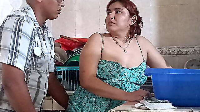 Maid Fucked In The Kitchen, Almost Discovered By The Boss