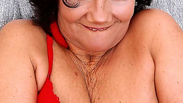 Horny Hungarian Granny Arwen Red Stockings Masturbation