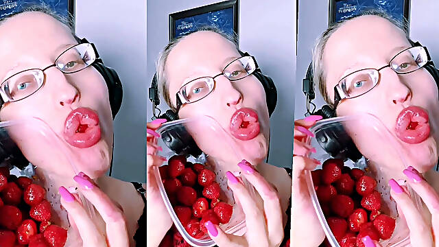 Asmr Strawberry Eating - Asmr, Eye Glasses, Gianess, Lipstick, Big Lips, Mough, Food, Face Fetish, L