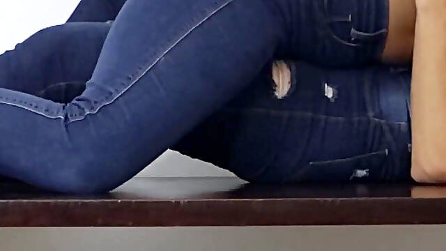 Two Stunning Brunettes Kissing In Tight Jeans!!