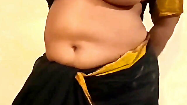 Desi Tamil Mature Wife Lux Black Saree Tease Shows Big Boobs Ass & Hairy Pussy! Indianhotwifex