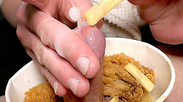 Food Fetish Blow Job In Chicken And Fries And Eat This With Taste