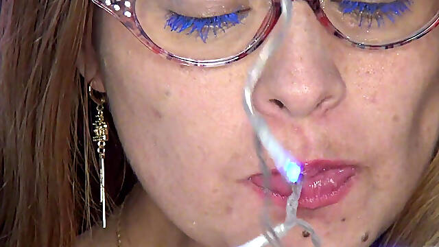 Deep Throat To A Super Long Strip Of Blue Lights